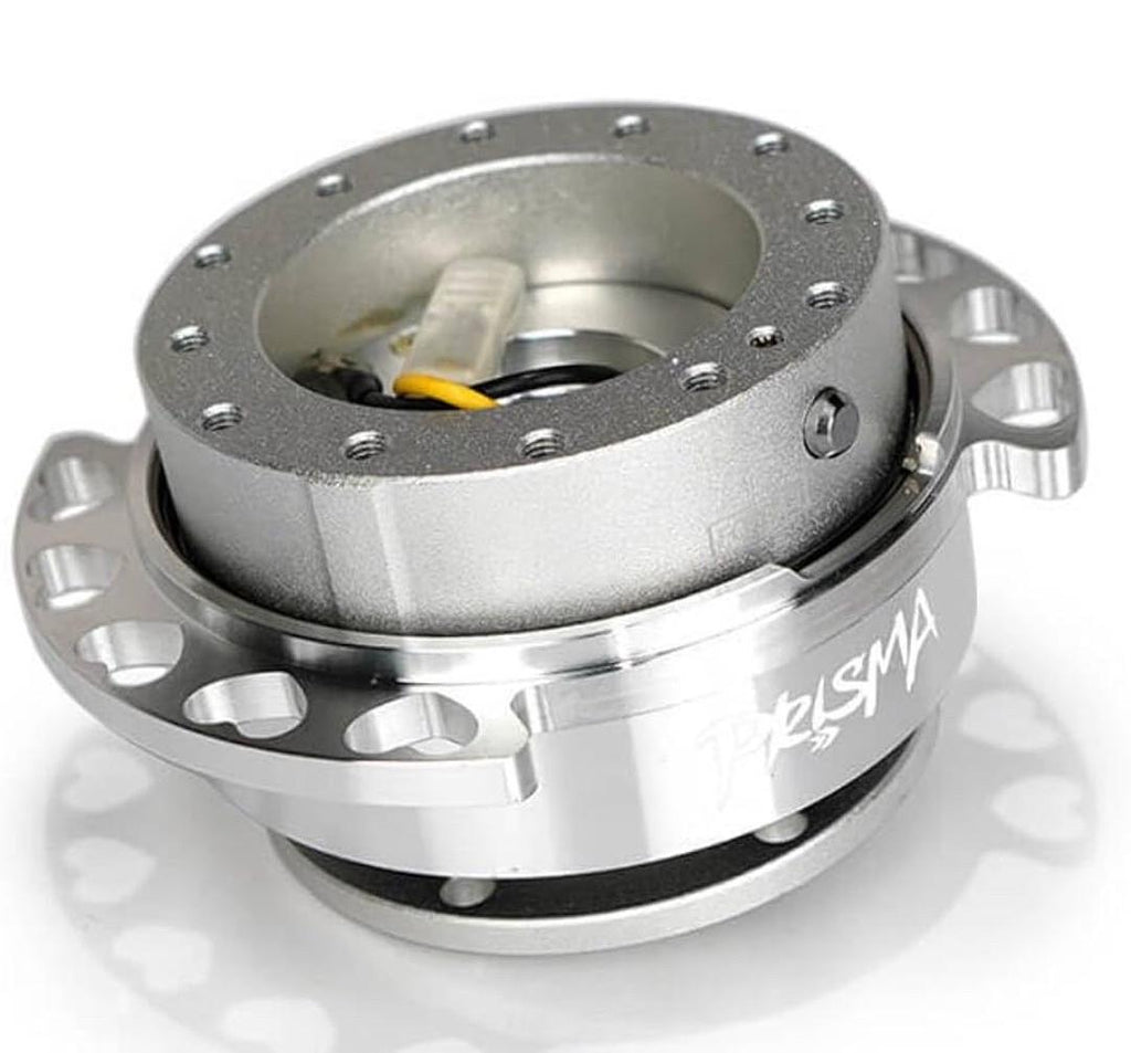 GEN 2.0 STEERING WHEEL QUICK RELEASE KIT ADAPTER SILVER BODY/SHINNY CHROME HEART CUTOUT RING 6X70MM & 6X74MM BOLT PATTERN
