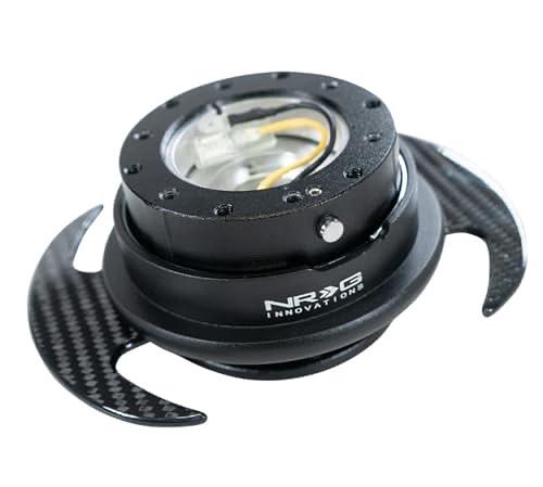 NRG INNOVATIONS GEN 3.0 RACE STEERING WHEEL QUICK RELEASE HUB ADAPTER, 6-HOLE DESGIN & 6X70 AND 6X74MM BOLT PATTERNS, BLACK BODY/BLACK RING WITH CARBON FIBER HANDLES