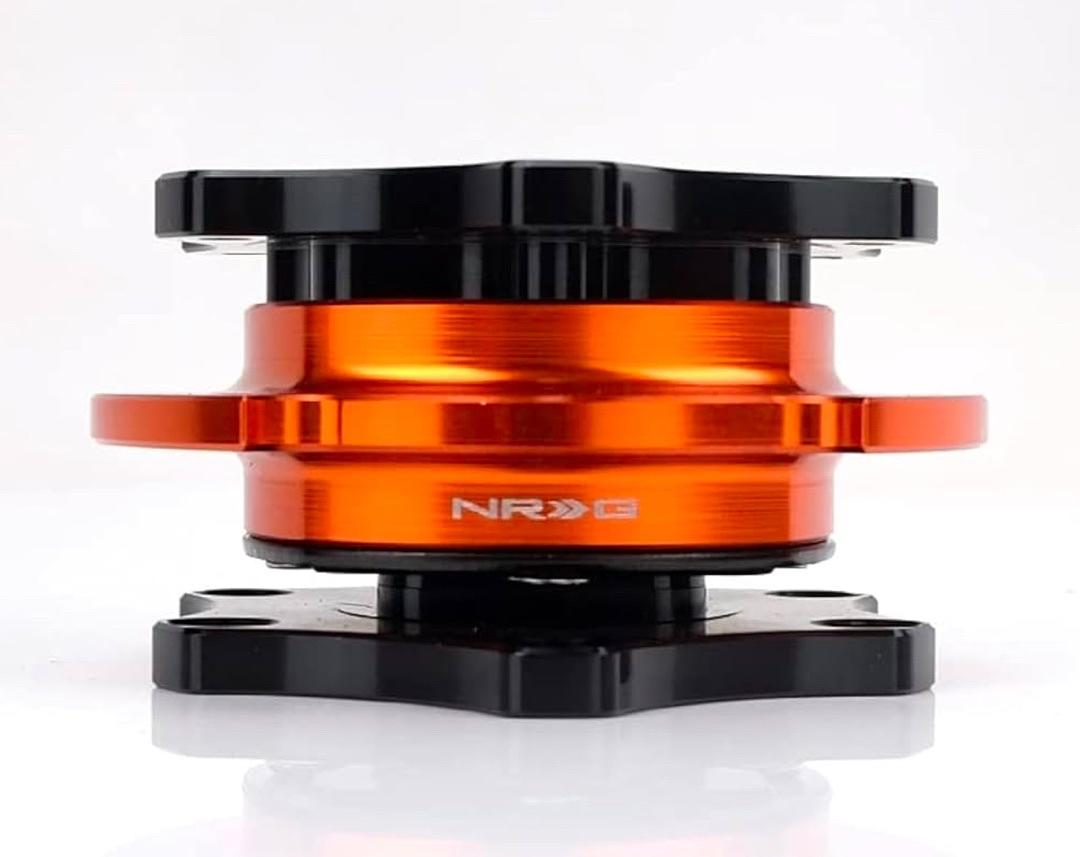 SFI 42.1 SPEC D SHAPED STEERING WHEEL QUICK RELEASE SHORT HUB ADAPTER, 6X70MM BOLT PATTERN BLACK SHINNY BODY/ORANGE SHINNY RING