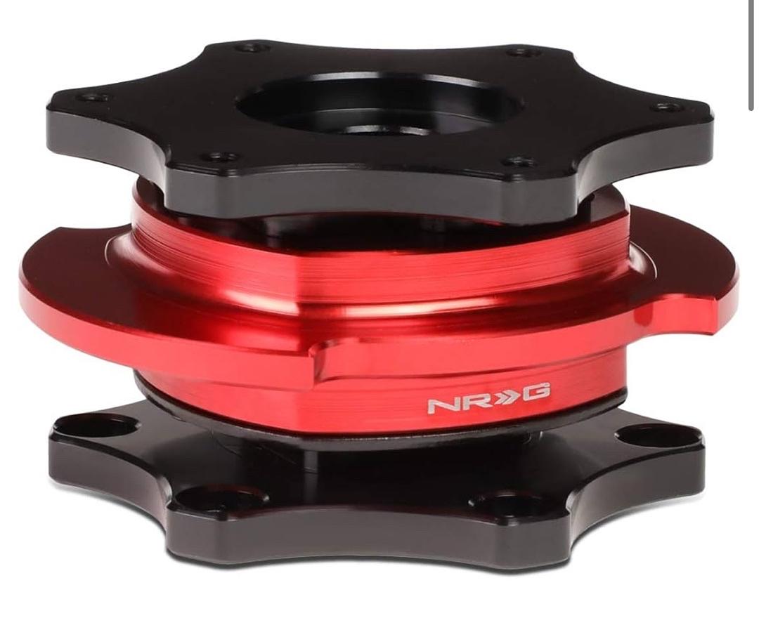 SFI 42.1/6- BOLT STEERING WHEEL QUICK RELEASE ADAPTER, BLACK QUICK RELEASE/RED RING
