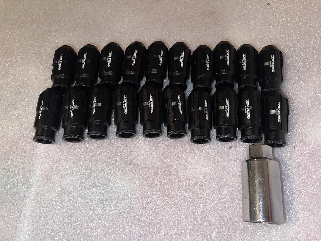 BLACK 20 PIECES M12 X 1.5 OPEN END STYLE WHEEL LUG NUTS WITH DEEP DRIVE EXTENSION ADAPTER 24MM OD 50MM H BLACK