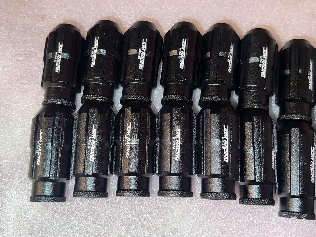 BLACK 20 PIECES M12 X 1.5 OPEN END STYLE WHEEL LUG NUTS WITH DEEP DRIVE EXTENSION ADAPTER 24MM OD 50MM H BLACK