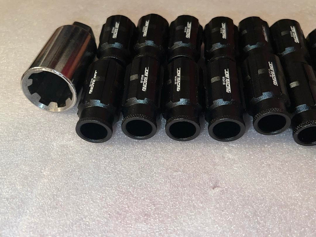 BLACK 20 PIECES M12 X 1.5 OPEN END STYLE WHEEL LUG NUTS WITH DEEP DRIVE EXTENSION ADAPTER 24MM OD 50MM H BLACK