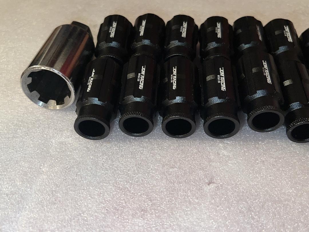 BLACK 20 PIECES M12 X 1.5 OPEN END STYLE WHEEL LUG NUTS WITH DEEP DRIVE EXTENSION ADAPTER 24MM OD 50MM H BLACK
