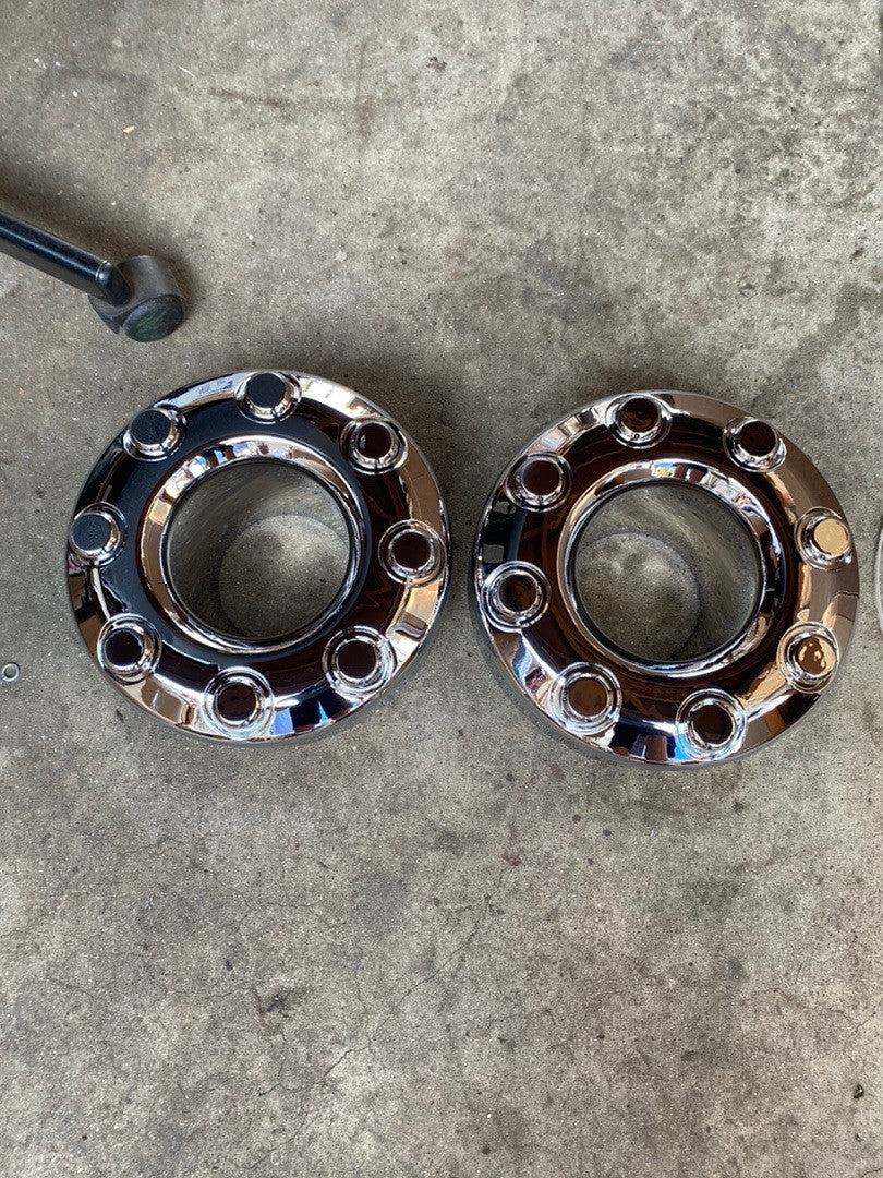 PAIR POLISHED FRONT WHEEL CENTER HUB CAP,CHROME