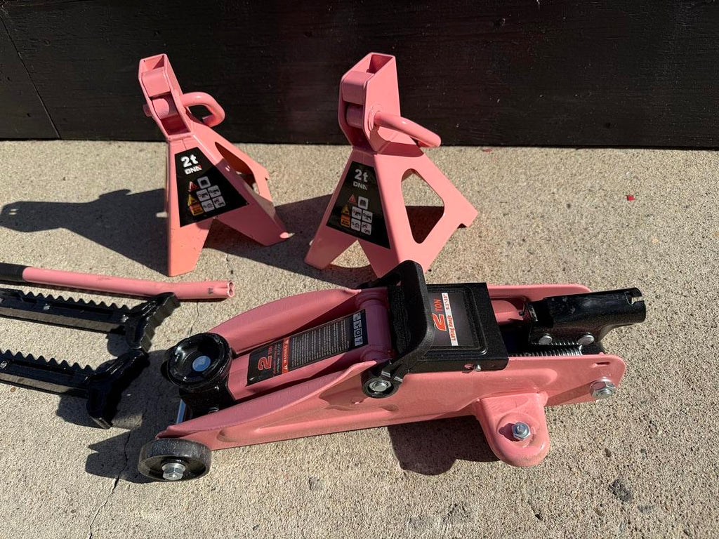 2 Ton Car Jack and Stands Kit 2T(4000 lbs) Capacity Low Profile Hydraulic Trolley Service/Floor Jack with 2 Ratchet Stands Combo for Home Garage Shop, Pink