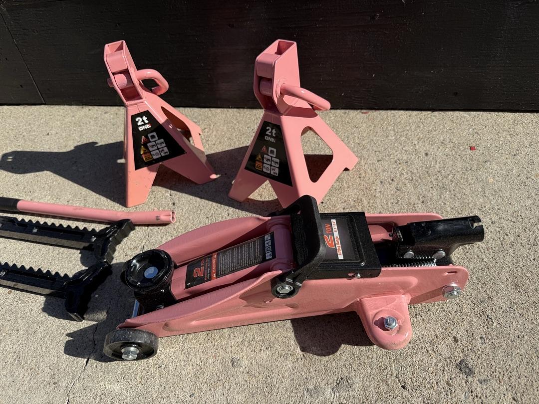 2 Ton Car Jack and Stands Kit 2T(4000 lbs) Capacity Low Profile Hydraulic Trolley Service/Floor Jack with 2 Ratchet Stands Combo for Home Garage Shop, Pink