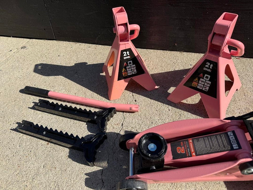 2 Ton Car Jack and Stands Kit 2T(4000 lbs) Capacity Low Profile Hydraulic Trolley Service/Floor Jack with 2 Ratchet Stands Combo for Home Garage Shop, Pink