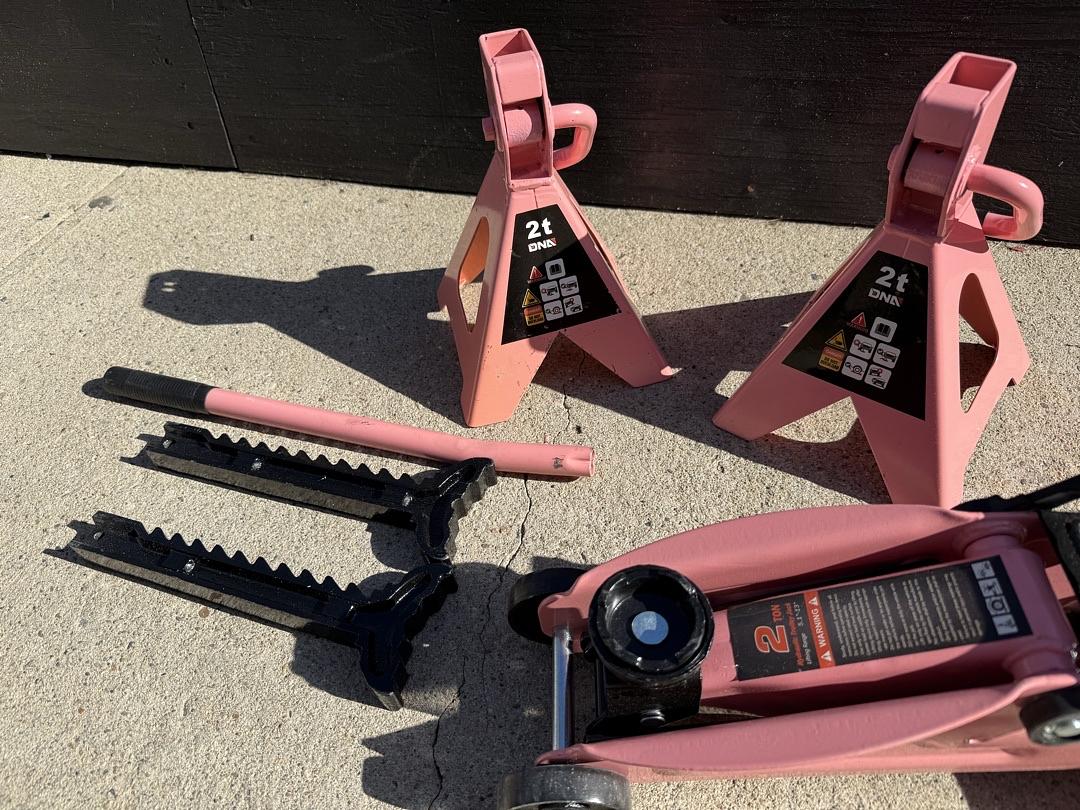 2 Ton Car Jack and Stands Kit 2T(4000 lbs) Capacity Low Profile Hydraulic Trolley Service/Floor Jack with 2 Ratchet Stands Combo for Home Garage Shop, Pink