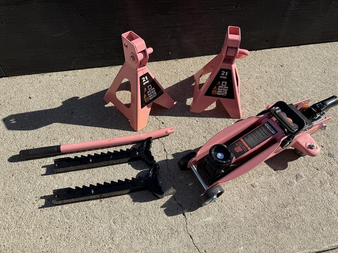 2 Ton Car Jack and Stands Kit 2T(4000 lbs) Capacity Low Profile Hydraulic Trolley Service/Floor Jack with 2 Ratchet Stands Combo for Home Garage Shop, Pink