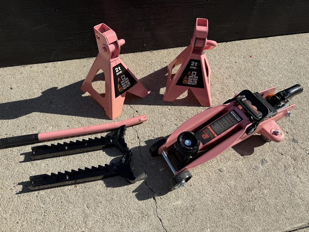 2 Ton Car Jack and Stands Kit 2T(4000 lbs) Capacity Low Profile Hydraulic Trolley Service/Floor Jack with 2 Ratchet Stands Combo for Home Garage Shop, Pink