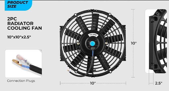 10 Inch High Performance Electric Cooling Slim Radiator Fan with Mount Kit, Black, 2PCS