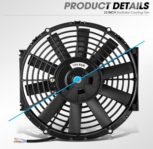 10 Inch High Performance Electric Cooling Slim Radiator Fan with Mount Kit, Black, 2PCS