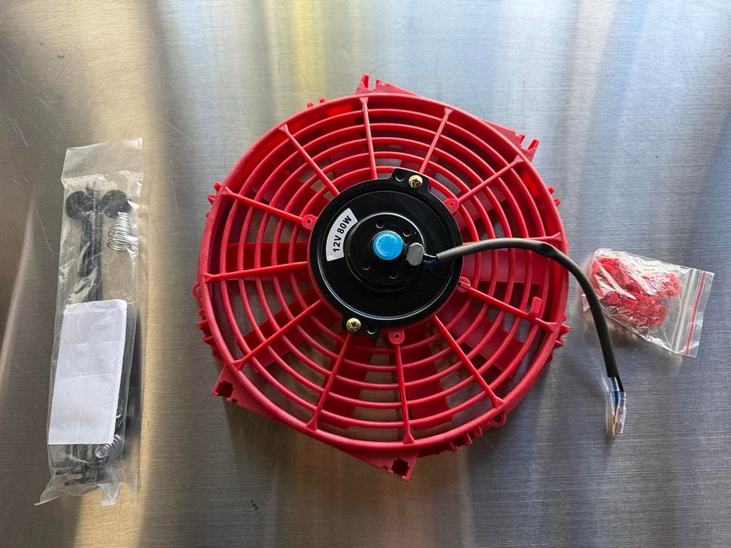 Single 10 Inch High Performance Electric Cooling Slim Radiator Fan with Mount Kit, Red