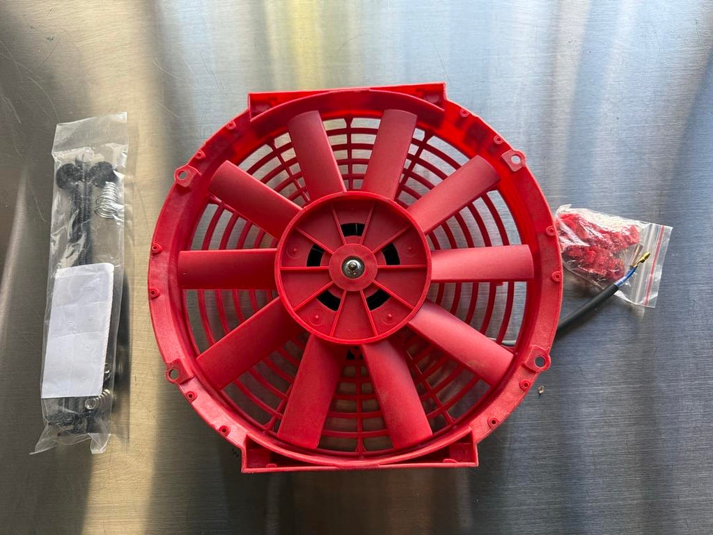 Single 10 Inch High Performance Electric Cooling Slim Radiator Fan with Mount Kit, Red