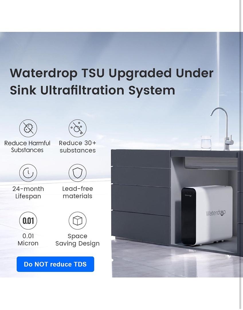 WATERDROP TSU 0.01ΜM ULTRA-FILTRATION UNDER SINK WATER FILTER SYSTEM, 3-STAGE TANKLESS UNDERSINK WATER FILTRATION WITH FAUCET, SMART PANEL, DOES NOT LOWER TDS (𝙉𝙊𝙏 𝙍𝙊), DRIL