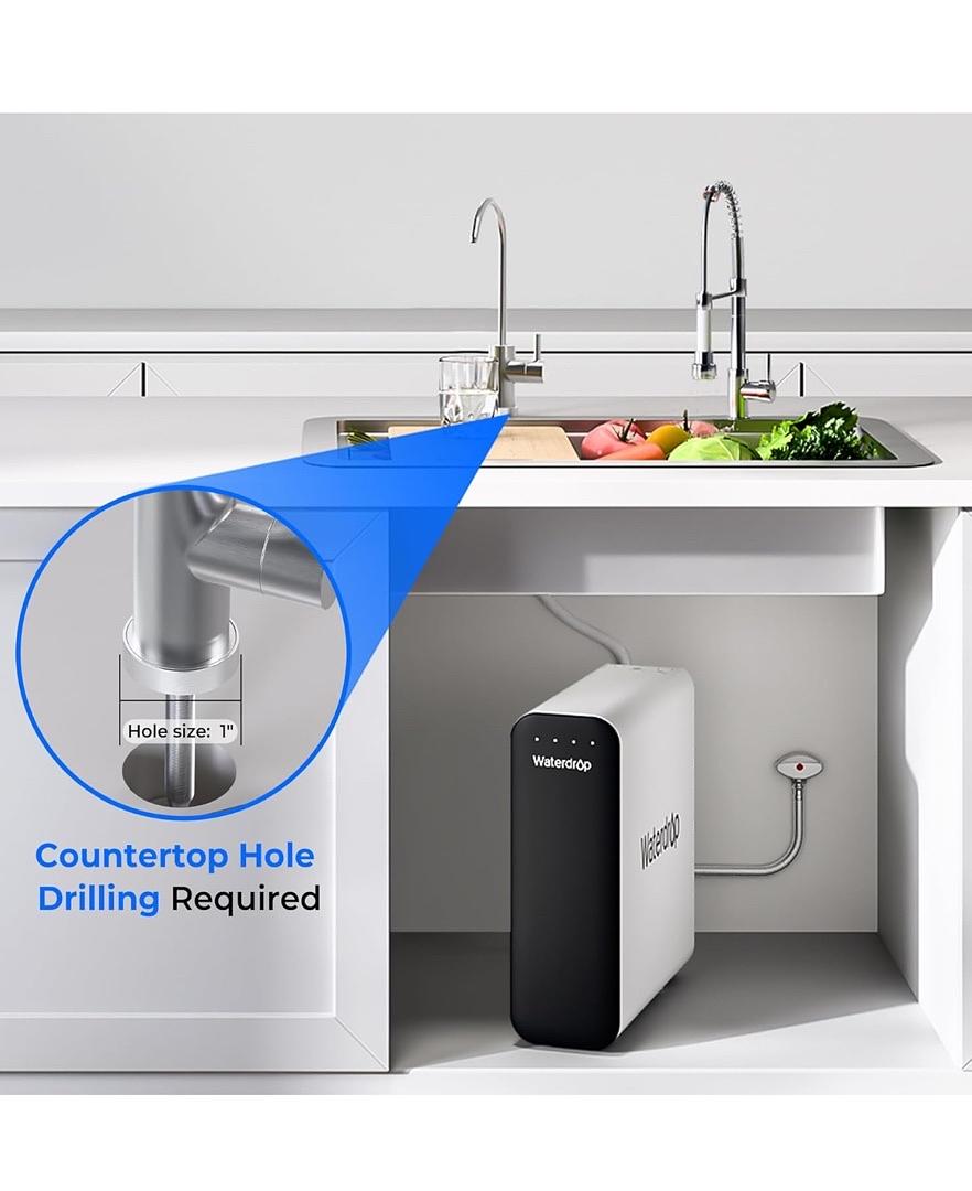 WATERDROP TSU 0.01ΜM ULTRA-FILTRATION UNDER SINK WATER FILTER SYSTEM, 3-STAGE TANKLESS UNDERSINK WATER FILTRATION WITH FAUCET, SMART PANEL, DOES NOT LOWER TDS (𝙉𝙊𝙏 𝙍𝙊), DRIL