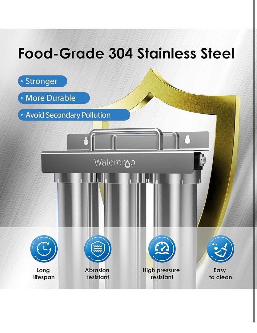 WATERDROP TST-UF 0.01ΜM ULTRA-FILTRATION UNDER SINK WATER FILTER, STAINLESS STEEL WATER FILTER FOR SINK, 5X SERVICE LIFE, 99.99% OF CONTAMINANTS LARGER THAN 0.01ΜM, DIRECT CONNECT