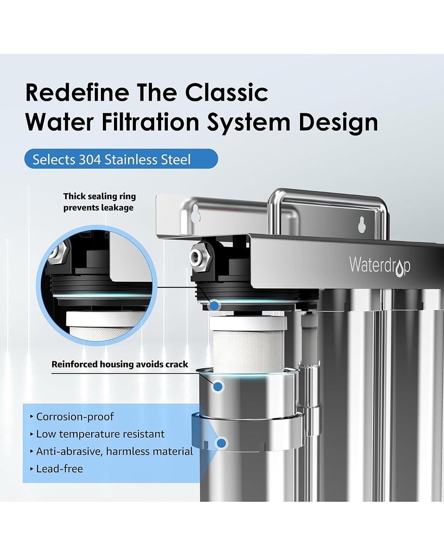 WATERDROP TST-UF 0.01ΜM ULTRA-FILTRATION UNDER SINK WATER FILTER, STAINLESS STEEL WATER FILTER FOR SINK, 5X SERVICE LIFE, 99.99% OF CONTAMINANTS LARGER THAN 0.01ΜM, DIRECT CONNECT