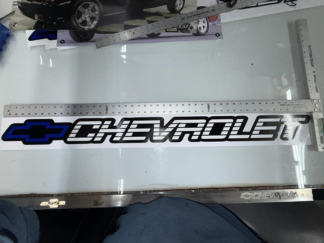 Blue Chevrolet C/k Tailgate Vynil With Masking Tape Vinyl Sticker