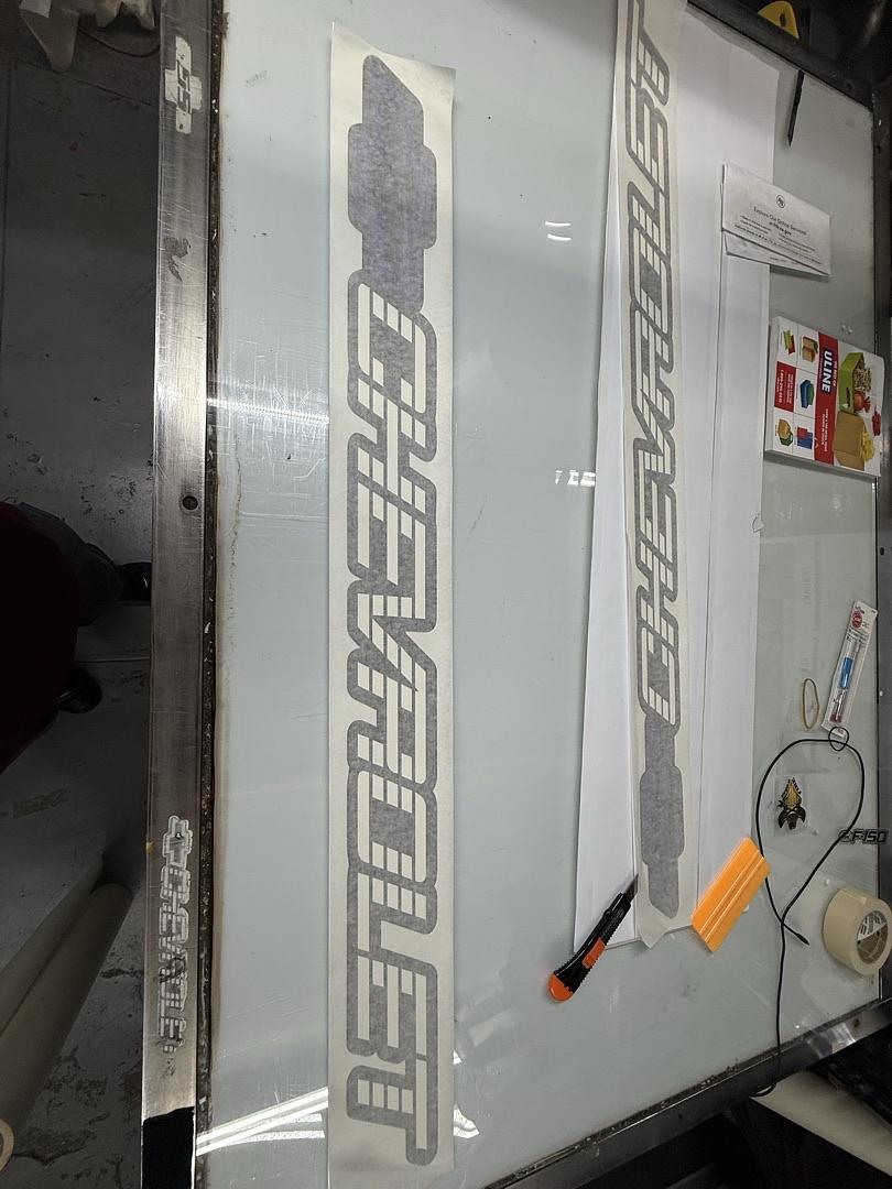 Blue Chevrolet C/k Tailgate Vynil With Masking Tape Vinyl Sticker