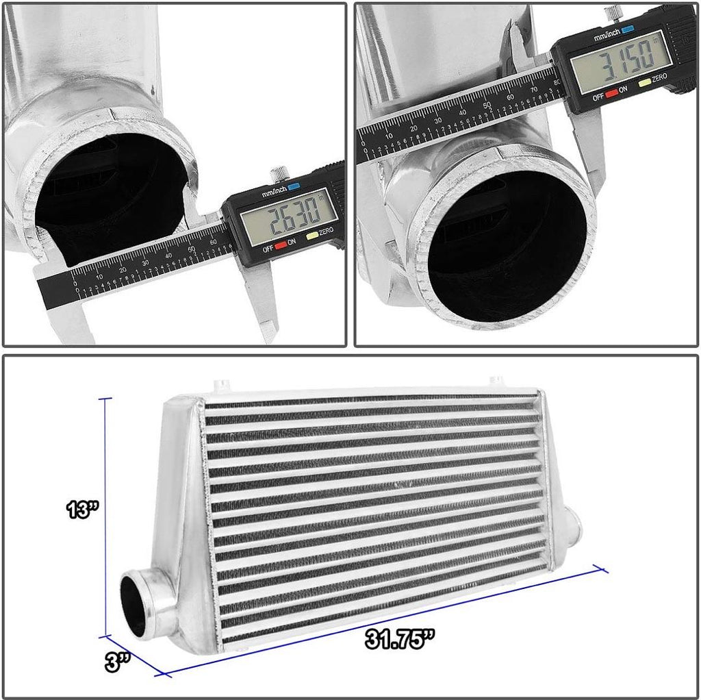 31"x13"x3" Tube&Fin FMIC Aluminum Front Mount Intercooler,Metallic