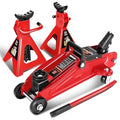LOW PROFILE HYDRAULIC TROLLEY SERVICE/FLOOR JACK COMBO WITH 2 RATCHET JACK STANDS, 2 TON (4000 LBS) CAPACITY,RED,