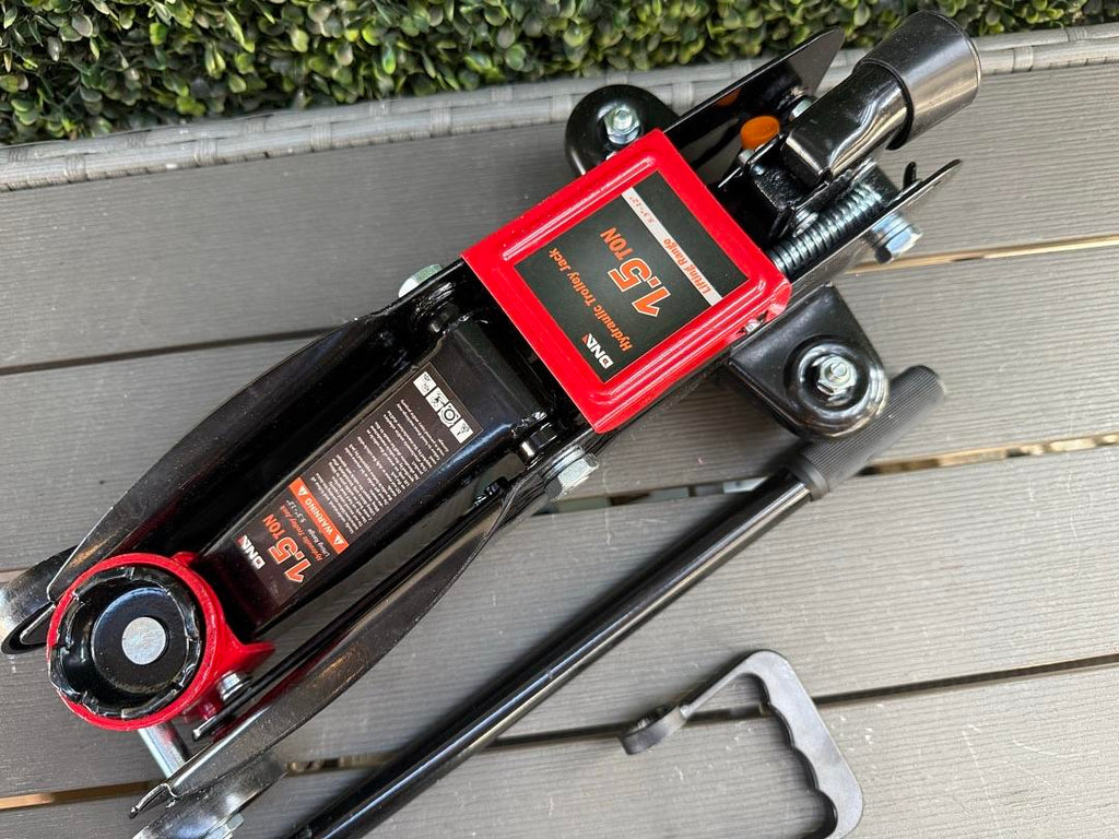 Low Profile Hydraulic Trolley Service/Floor Jack, 1.5 Ton (3000 lbs) Capacity, Lifting Range 5.3"-12", Black