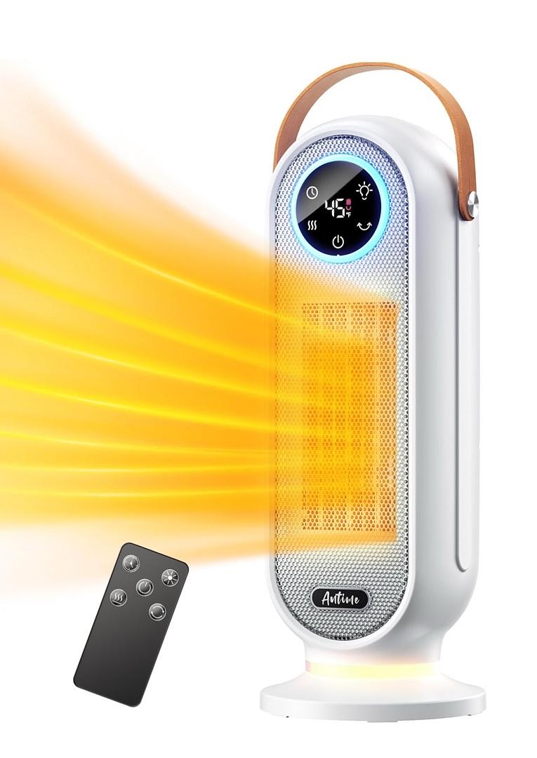 SPACE HEATERS FOR INDOOR USE, 16 INCH PORTABLE ELECTRIC HEATER FOR OFFICE, 1500W FAST HEATING SPACE HEATER WITH THERMOSTAT, 90°OSCILLATION, 12H TIMER, REMOTE, SAFE, ULTRA-QUIET