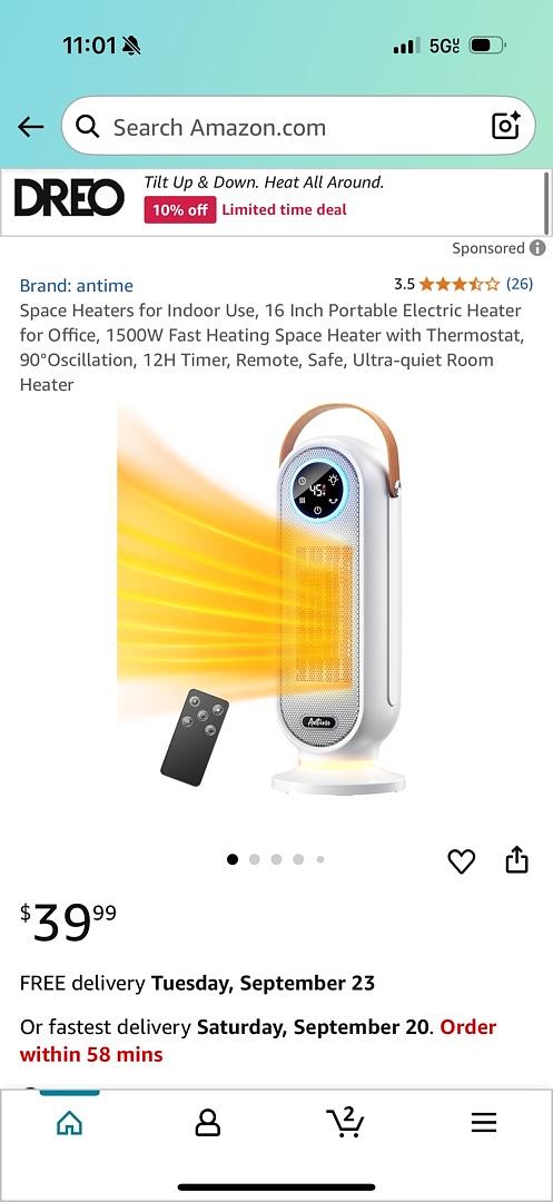 SPACE HEATERS FOR INDOOR USE, 16 INCH PORTABLE ELECTRIC HEATER FOR OFFICE, 1500W FAST HEATING SPACE HEATER WITH THERMOSTAT, 90°OSCILLATION, 12H TIMER, REMOTE, SAFE, ULTRA-QUIET