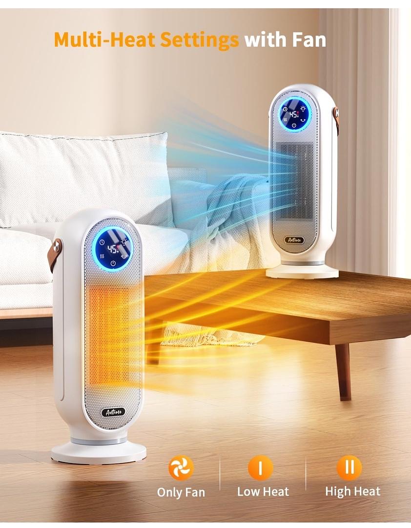 SPACE HEATERS FOR INDOOR USE, 16 INCH PORTABLE ELECTRIC HEATER FOR OFFICE, 1500W FAST HEATING SPACE HEATER WITH THERMOSTAT, 90°OSCILLATION, 12H TIMER, REMOTE, SAFE, ULTRA-QUIET