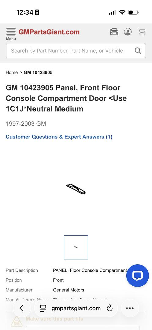 10423905 | X Panel, Front Floor Console Compartment Door <Use 1C1J*Neutral Medium