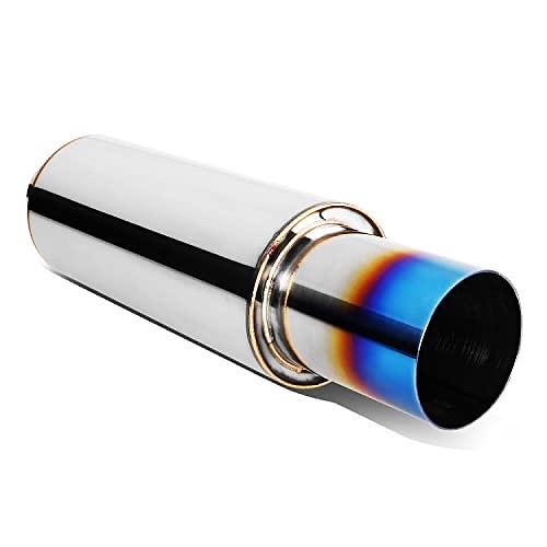 Stainless Steel Straight Through Exhaust Muffler Universal, 3" Outlet, 2" Inlet,Burnt Tip