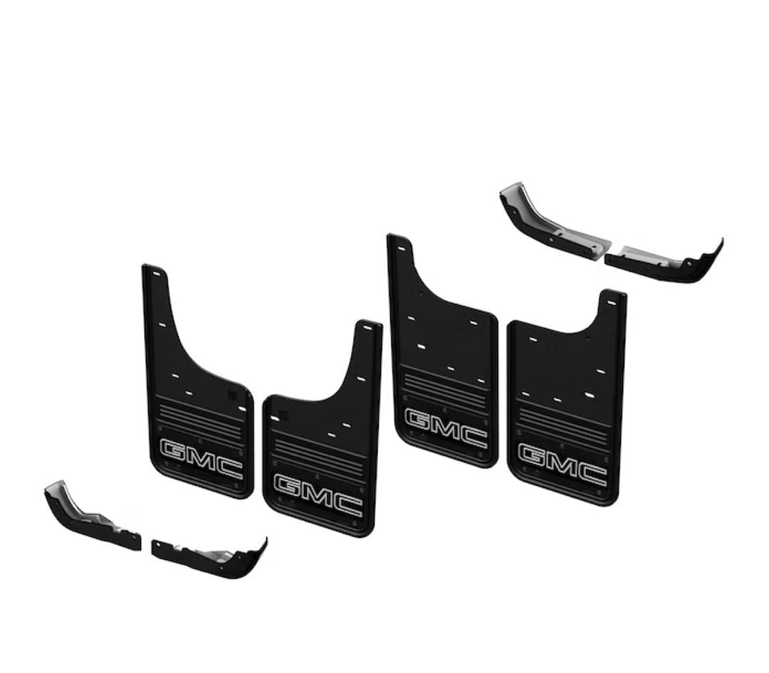 2020-2026 GMC SIERRA Front and Rear Rubber No-Drill Gatorback Mud Flap Kit with Silver Outlined GMC Logo by Truck Hardwa
