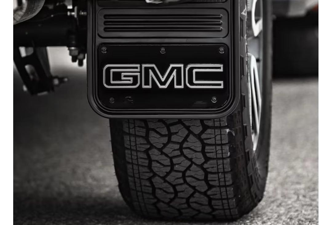 19432688 | 2020-2026 GMC SIERRA Front and Rear Rubber No-Drill Gatorback Mud Flap Kit with Silver Outlined GMC Logo by Truck Hardware - Associated Accessories
