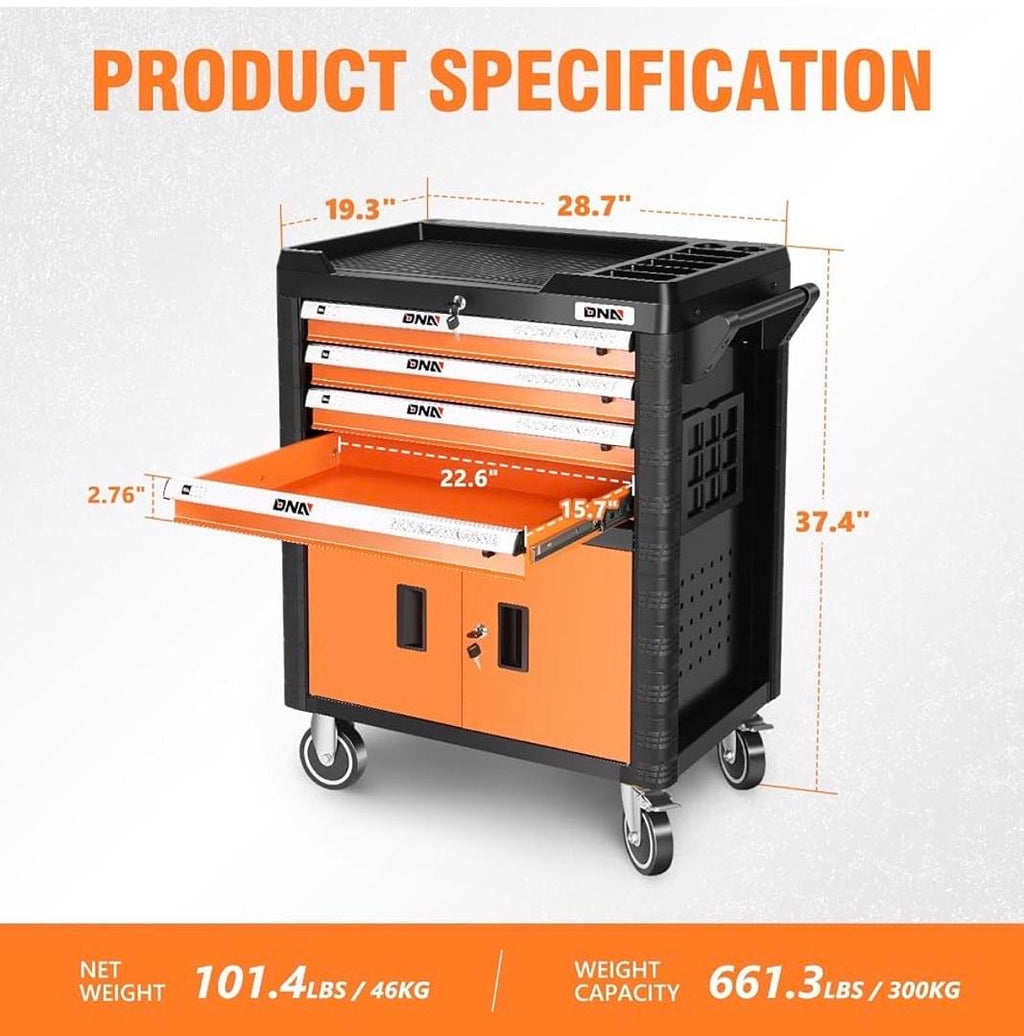 As Is DNA Motoring 4-Drawer Rolling Tools Chest, Rolling Tool Storage Cabinet, Heavy Duty Mechanic Tool Cart