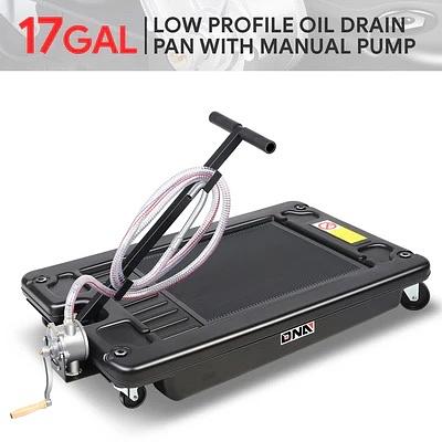 17 Gallon Electric Pump Oil Drain Pan Manual Pump & Wheels
