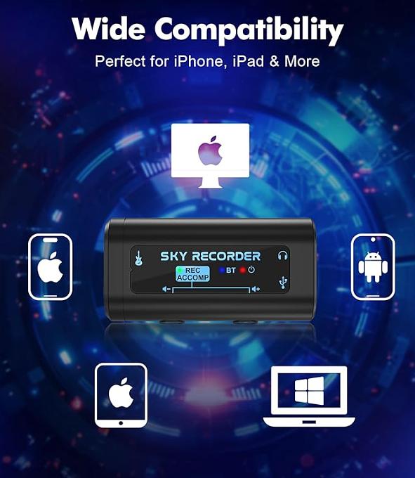 SKY RECORDER AUDIO RECORDER FOR SMARTPHONE AND PC Guitar Audio Interface Pocket Internal Recording Sound Card with Bluetooth, Internal Sound Card, Plug & Play for Recording, Streaming, Playing