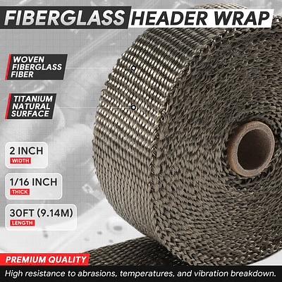 2" x 30' Exhaust Header Wrap Heat Wrap for exhaust pipes, Exhaust Tape Pipe Heat Tape for Motorcycle Fiberglass Heat Shield Tape with 5pcs Stainless Ties, 1 Roll
