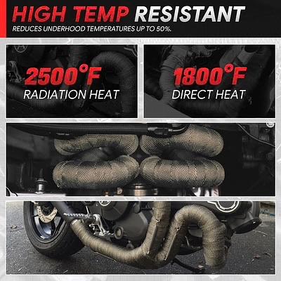 2" x 30' Exhaust Header Wrap Heat Wrap for exhaust pipes, Exhaust Tape Pipe Heat Tape for Motorcycle Fiberglass Heat Shield Tape with 5pcs Stainless Ties, 1 Roll