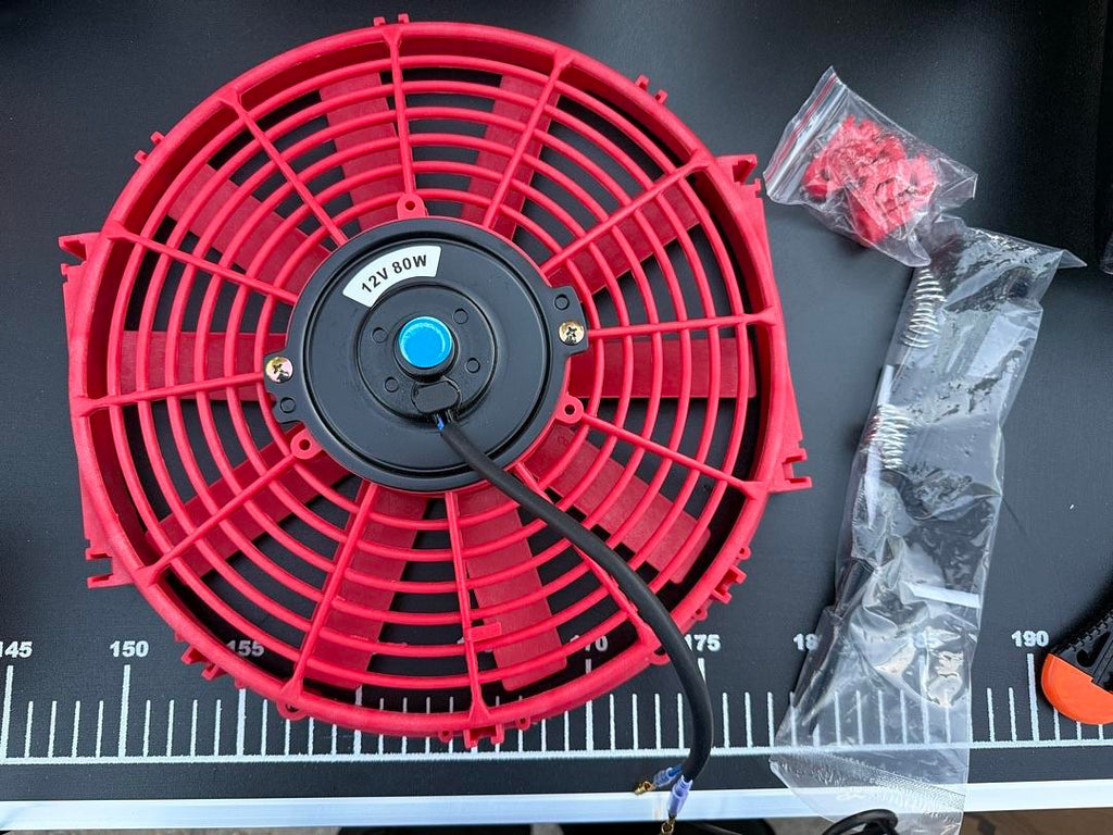 12 Inch Universal Slim Pull/Push Radiator Engine Bay Cooling Fan + Mounting Kit Red