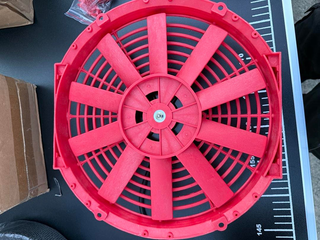 12 Inch Universal Slim Pull/Push Radiator Engine Bay Cooling Fan + Mounting Kit Red