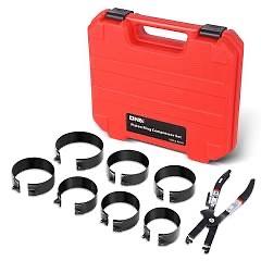 Engine piston ring compressor tool set used to install and remove pistons