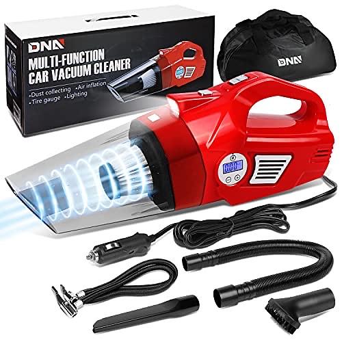 Portable Handheld High Power Mini Corded 2 in 1 Vacuum Cleaner, Air Compressor w/Digital Tire Pressure Gauge & LED Light