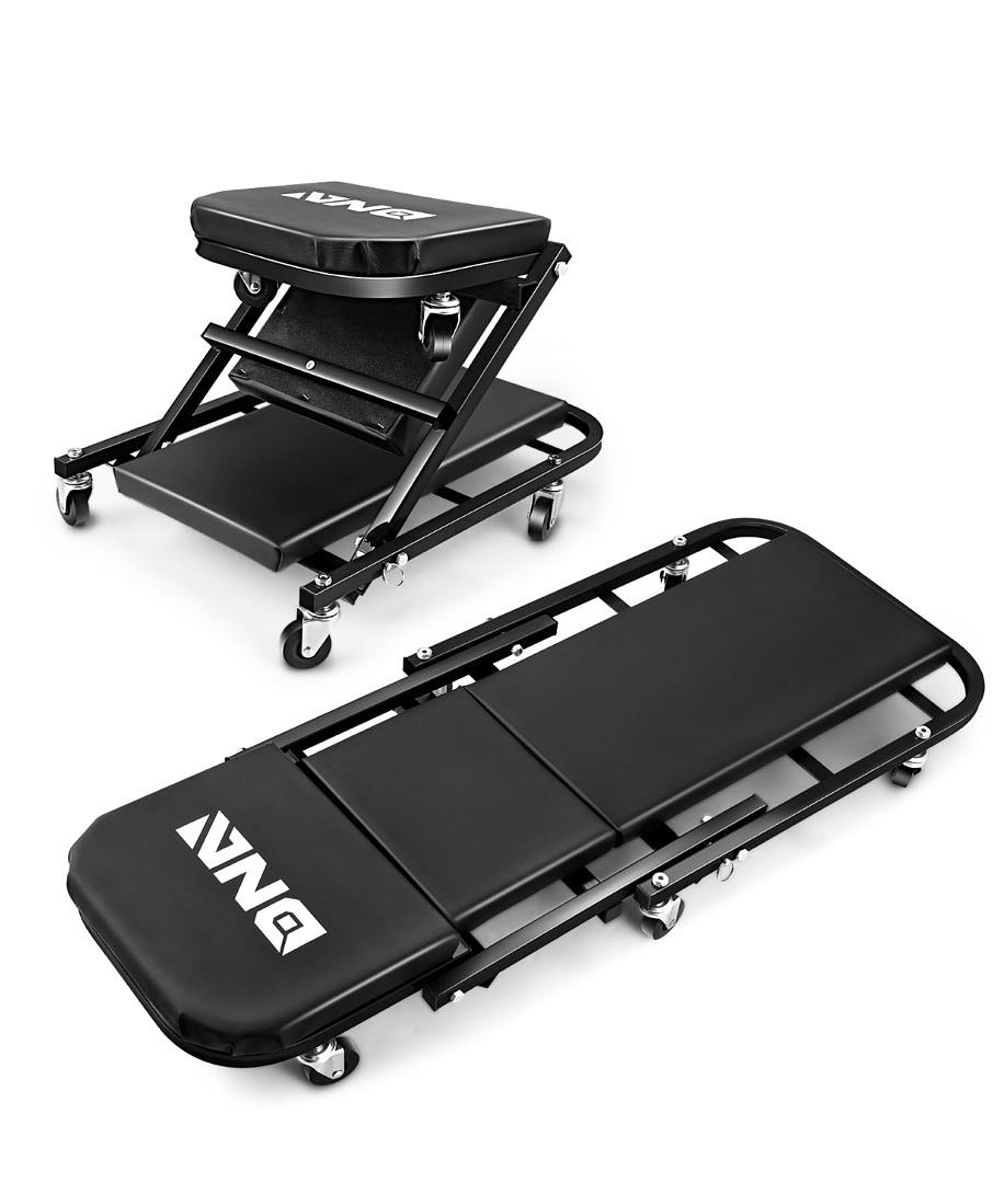 40 Inches Folding 2 in 1 Rolling Creeper, Adjustable Roller Garage Chair Lay Down or Sit (Black)
