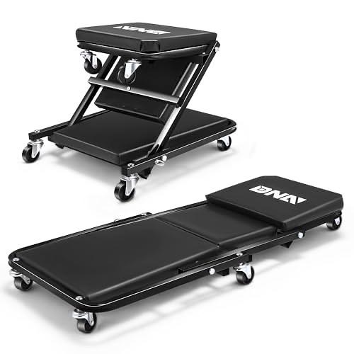 36 Inches Folding 2 in 1 Rolling Creeper, Adjustable Roller Garage Chair Lay Down or Sit