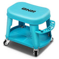 Removable Rolling Garage Stool With Seat Cushion & Tool Tray Plate (Light Blue)