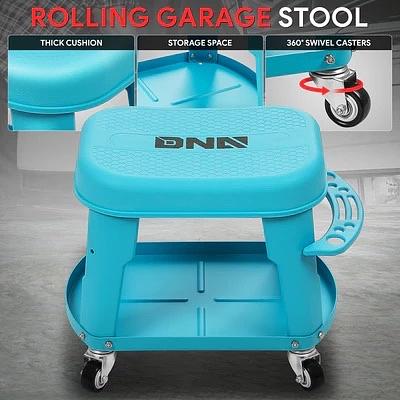 Removable Rolling Garage Stool With Seat Cushion & Tool Tray Plate (Light Blue)