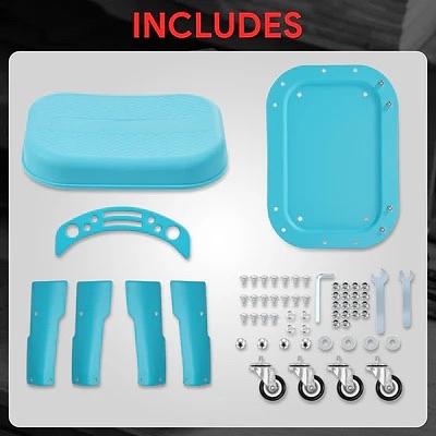 Removable Rolling Garage Stool With Seat Cushion & Tool Tray Plate (Light Blue)