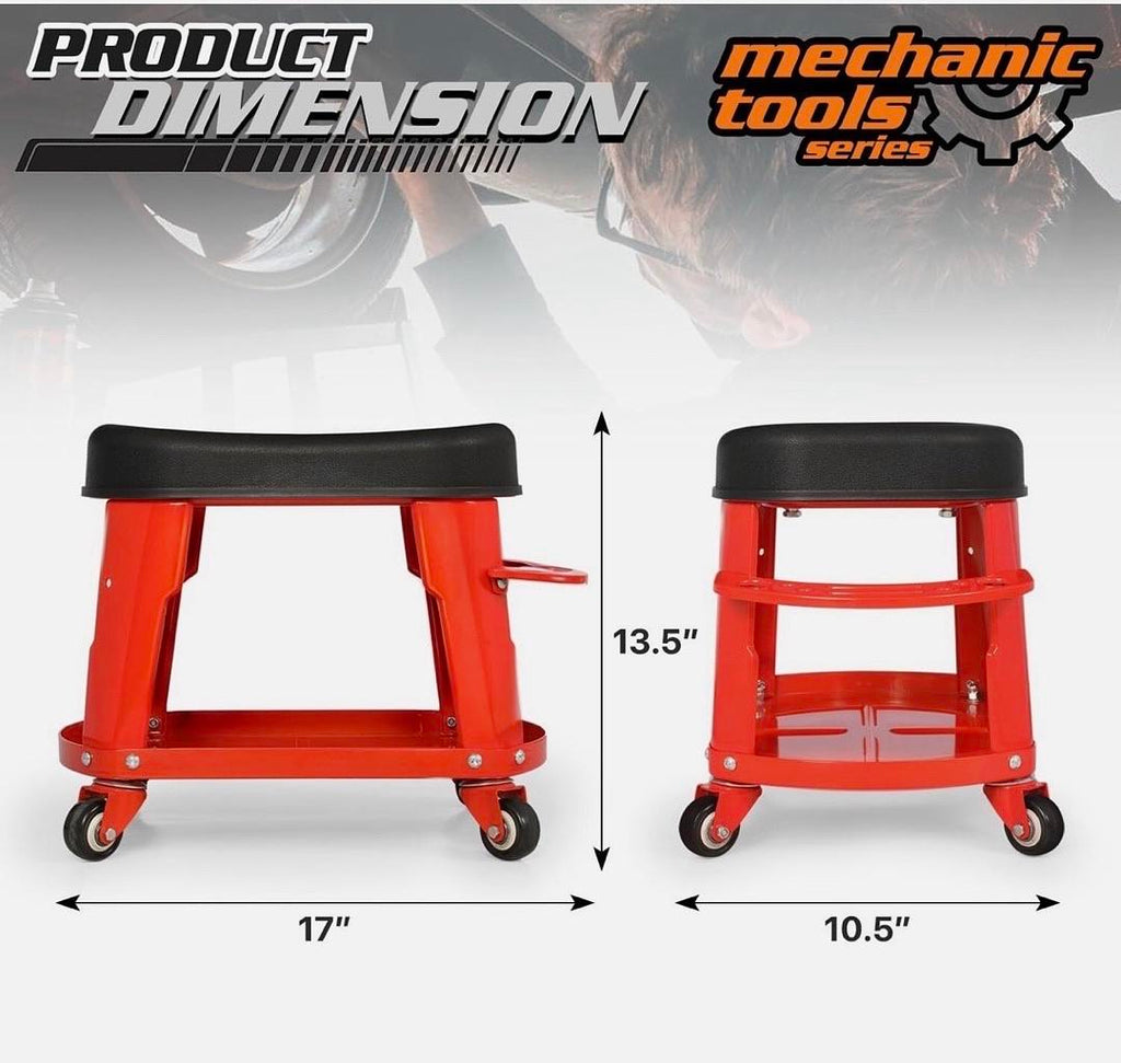 M-AUTO Heavy Duty Garage Rolling Work Seat 300LBS Capacity Mechanic (RED)
